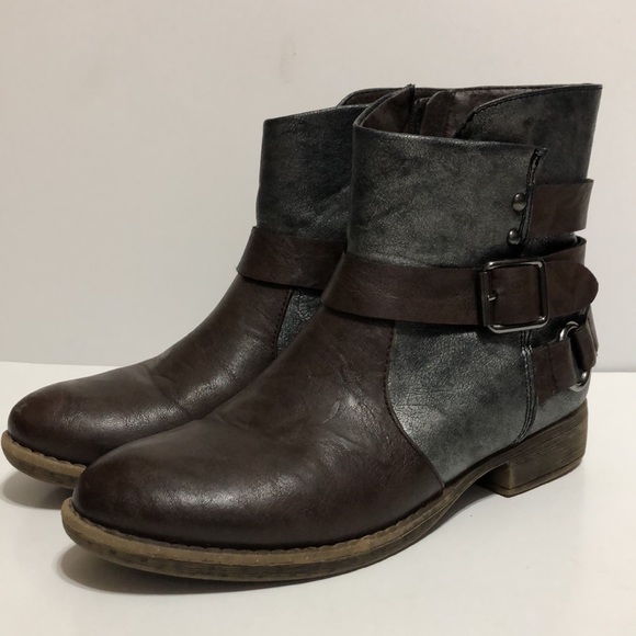 Patrizia by Spring Step Brown and Metallic Gunmetal  Moto Boots - Picture 2 of 8